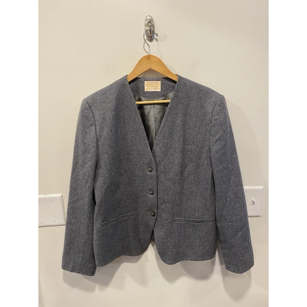 Vintage Pendleton Womens Collarless Blazer Size 14 100% Virgin Wool Minimalist